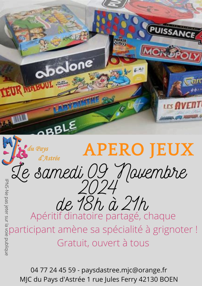 Soirée APERO JEUX MJC BOEN