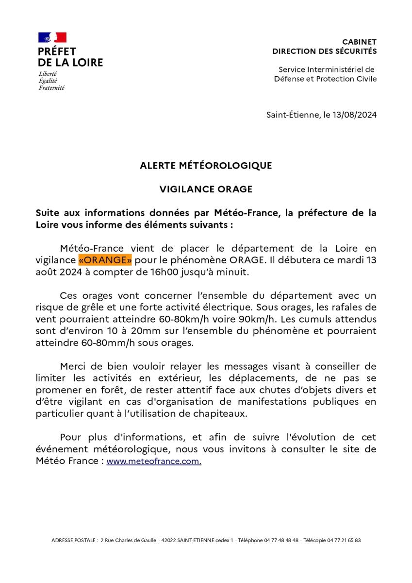 ALERTE METEOROLOGIQUE - VIGILANCE ORAGE