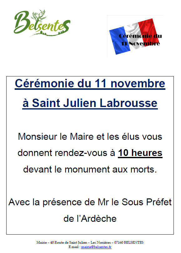 Cérémonie du 11 novembre à Saint Julien Labrousse