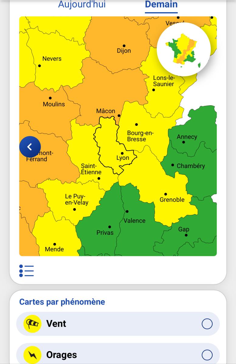 Vigilance jaune vents violents et orages