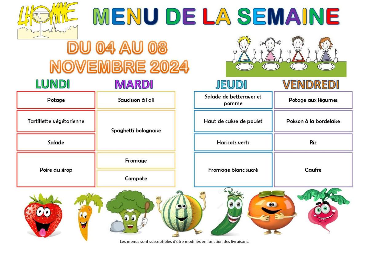 Menu cantine lhomme