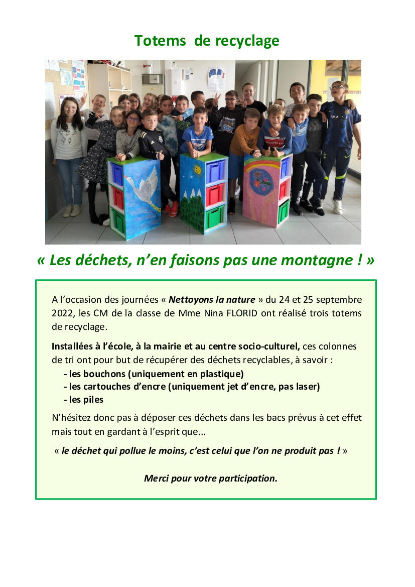 Actualités Totems de recyclage Actualité illiwap de Mairie de