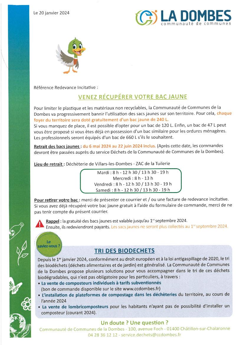 Actualités - SACS JAUNES - Actualité illiwap de Mairie de  Villars-les-Dombes