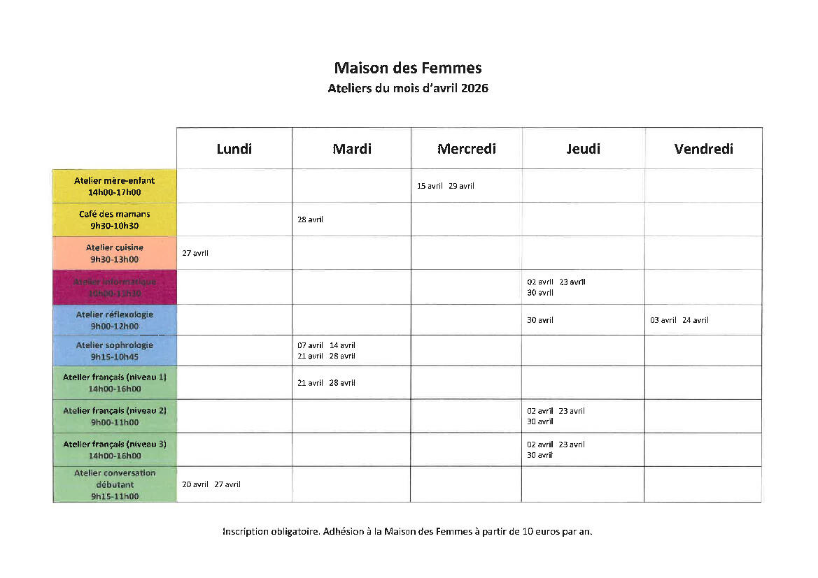 Maison des femmes : ateliers du mois d'avril