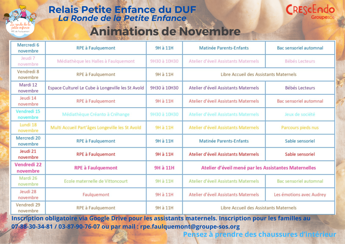 Relais Petite Enfance : Animations de Novembre