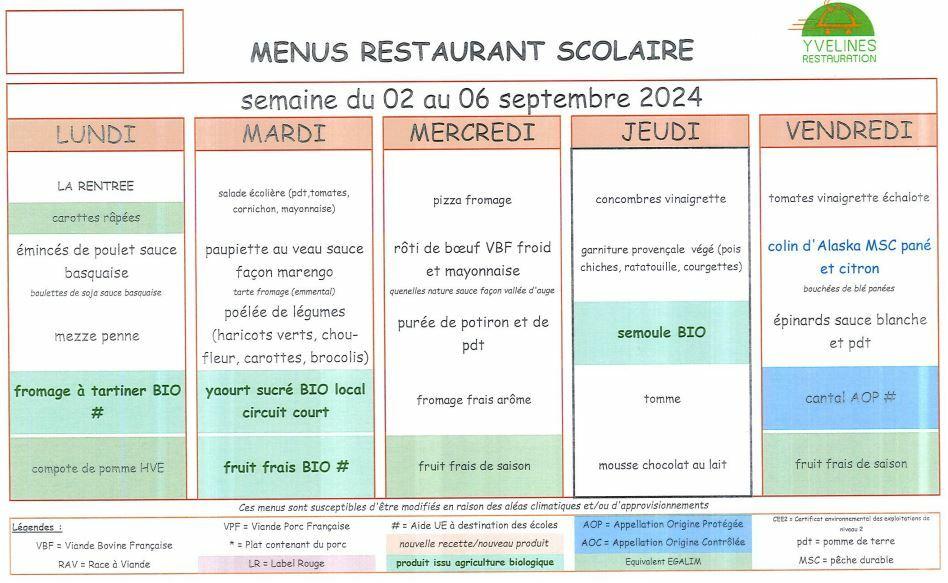 ??Menus de la cantine septembre 2024??