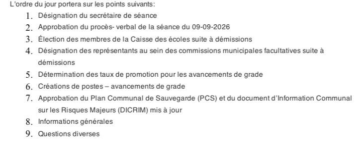 Réunion du Conseil Municipal : 23 septembre - 21h