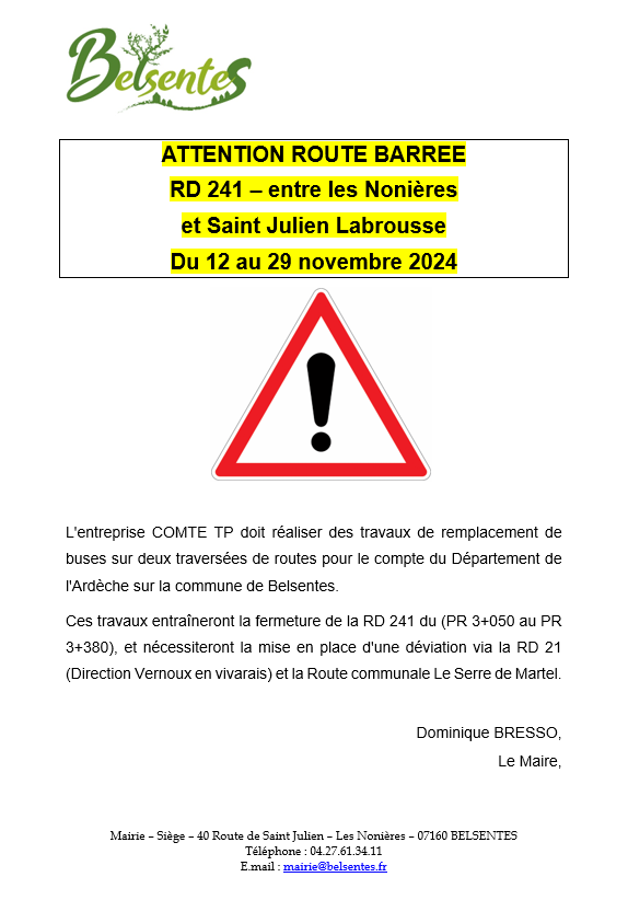 [Route barrée du 12 au 29 novembre 2024]