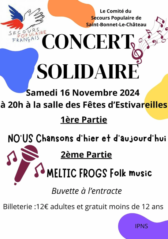 Concert solidaire du Secours Populaire le 16 novembre.