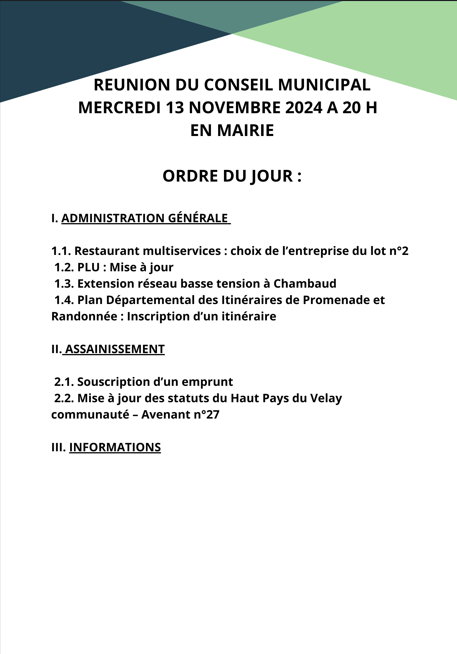 REUNION DU CONSEIL MUNICIPAL