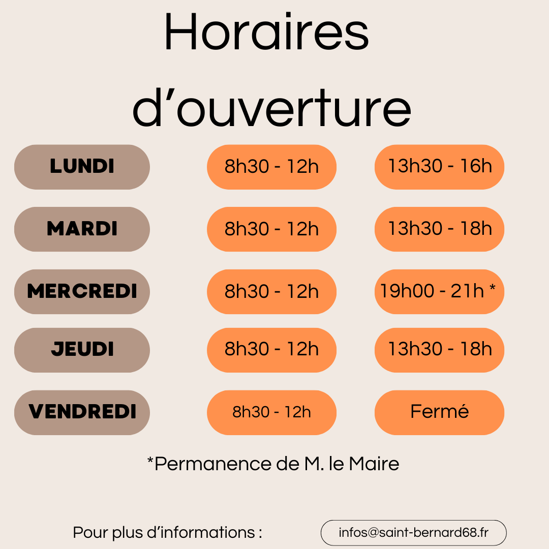 Nouveaux horaires de la mairie