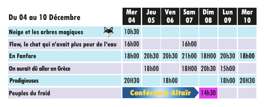 Programme du 4 au 10 décembre