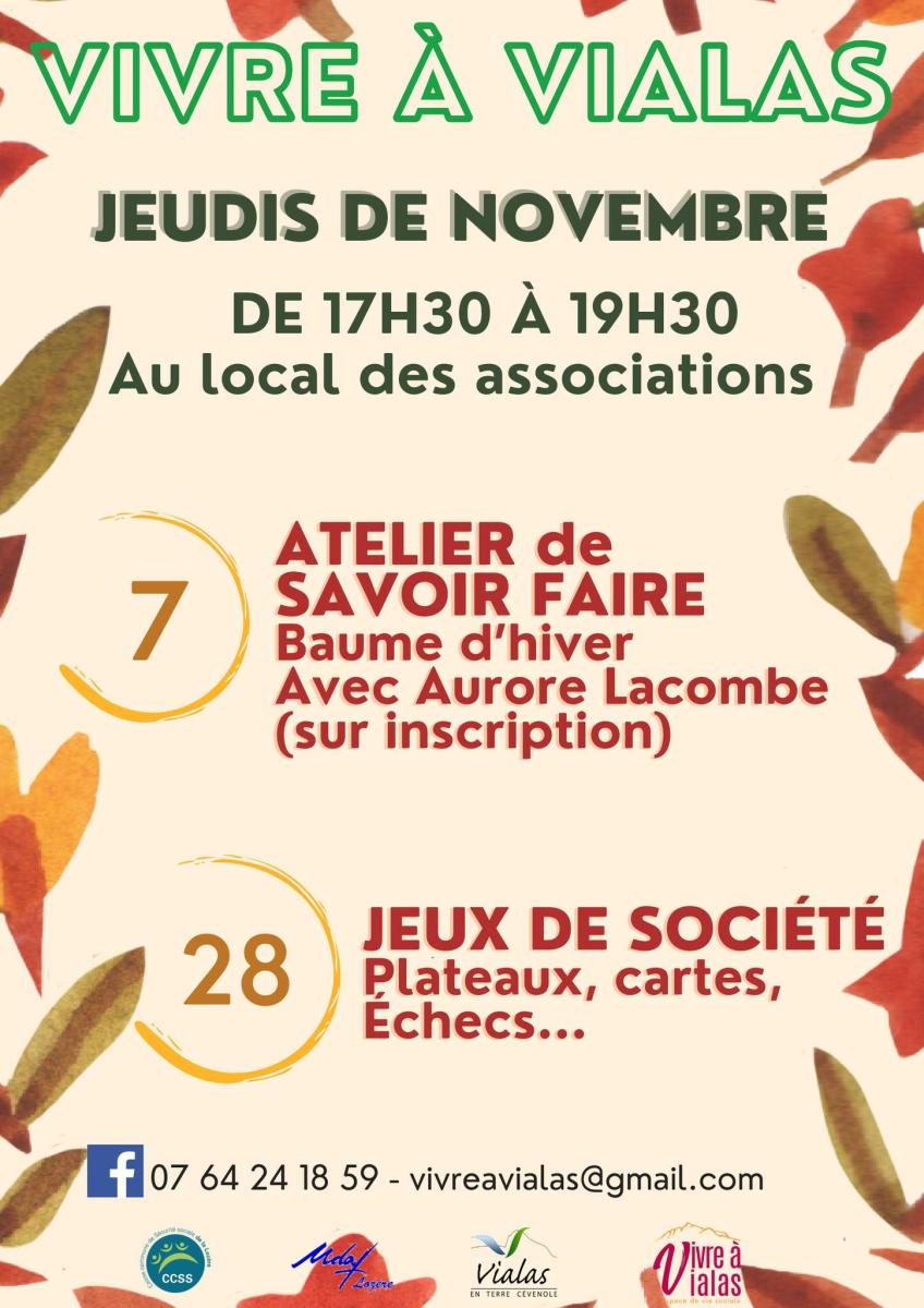 🍁🍂Animations du mois de novembre au local des associations ! 🍂🍁 par Vivre à Vialas