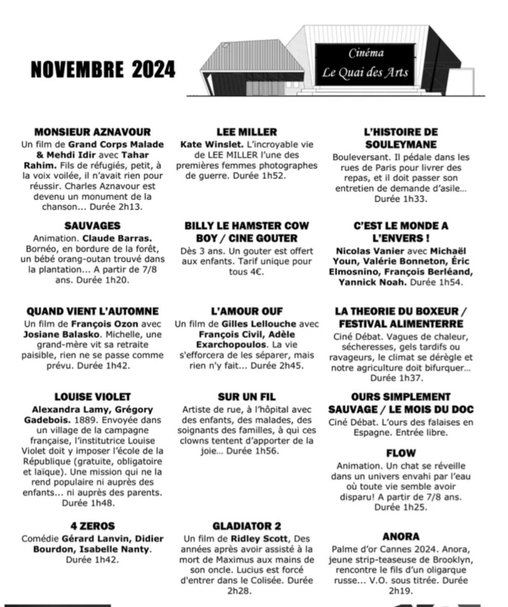 Programme cinéma novembre 2024