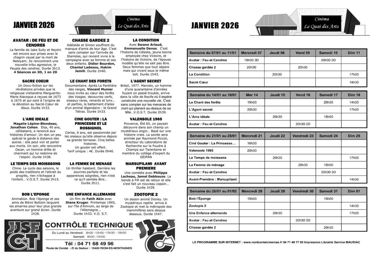 programme de janvier 2026 du cinéma de Riom-ès-Montagnes