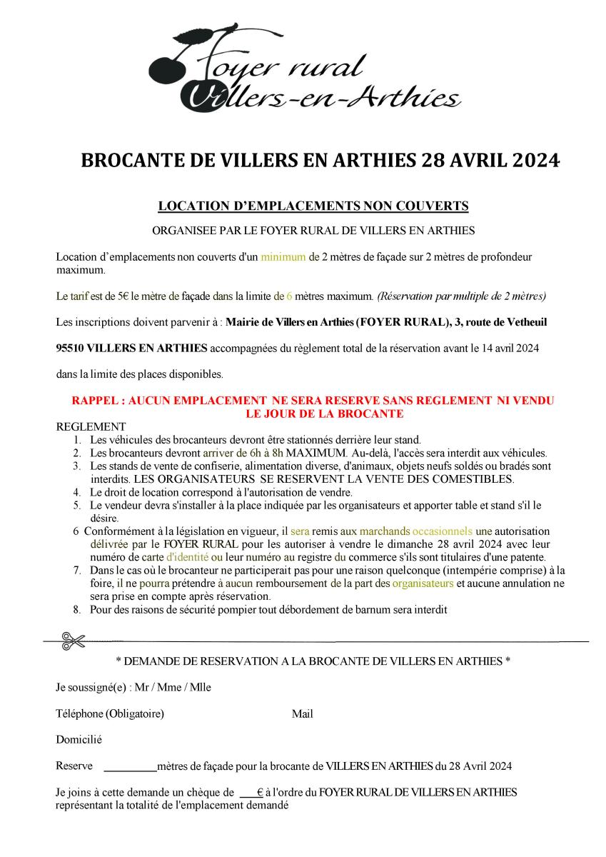 BROCANTE DE VILLERS EN ARTHIES 28 AVRIL 2024
