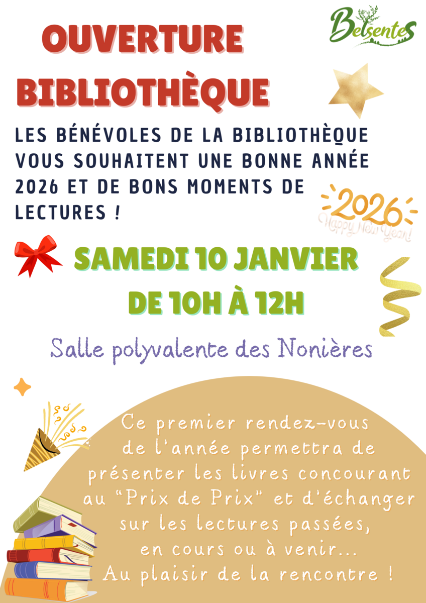 Ouverture de la bibliothèque ce samedi 10 janvier 2026 !