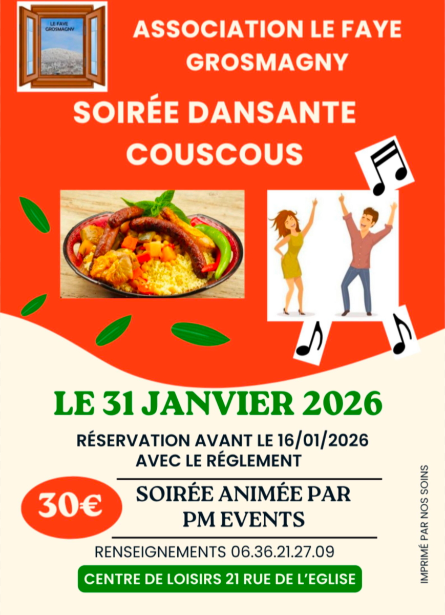Soirée couscous à Grosmagny le 31 janvier 2026