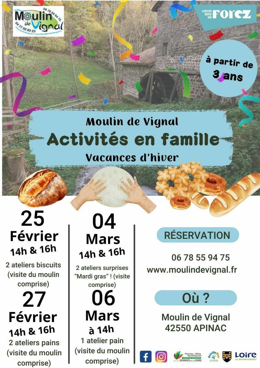 Activité en famille au Moulin Vignal à Apinac