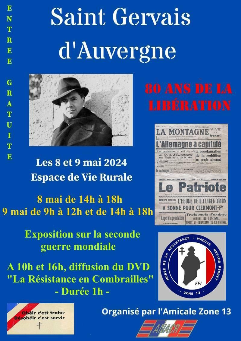 Exposition sur la seconde guerre mondiale les 8 et 9 mai à Saint-Gervais-d’Auvergne.