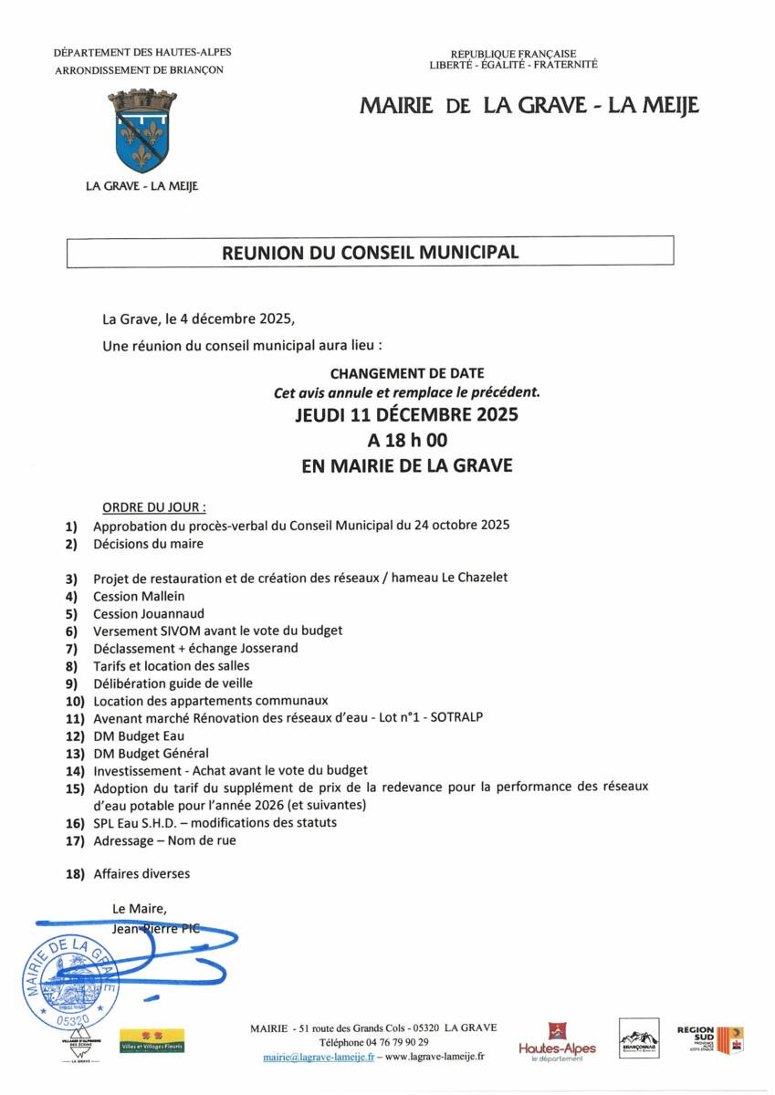Conseil Municipal du 11 décembre 2025