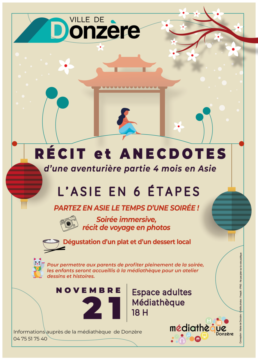 Récit et anecdotes d'une aventurière partie 4 mois en Asis - Soirée immersive à la médiathèque