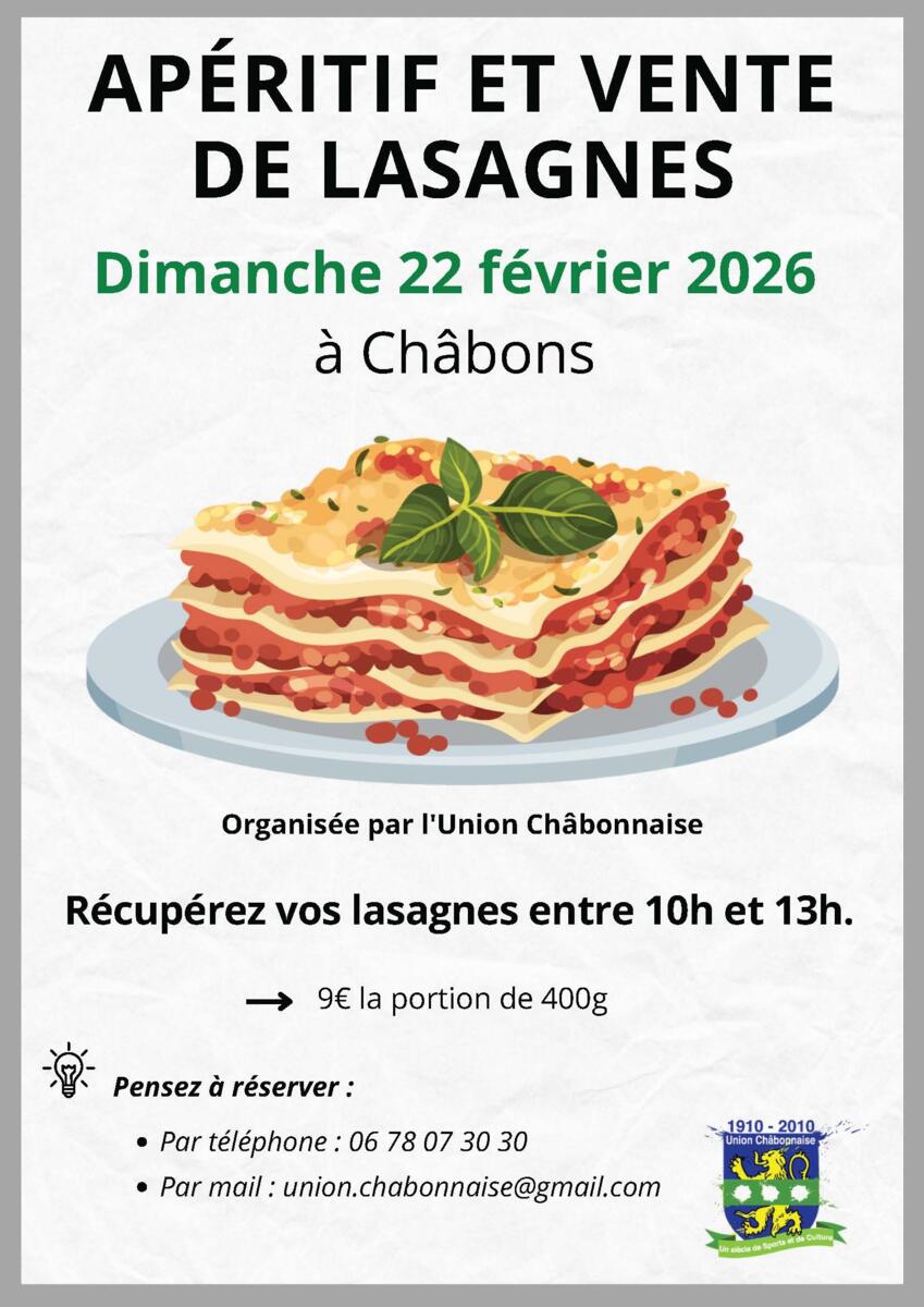 🥂 APÉRITIF & VENTE DE LASAGNES 🍽️