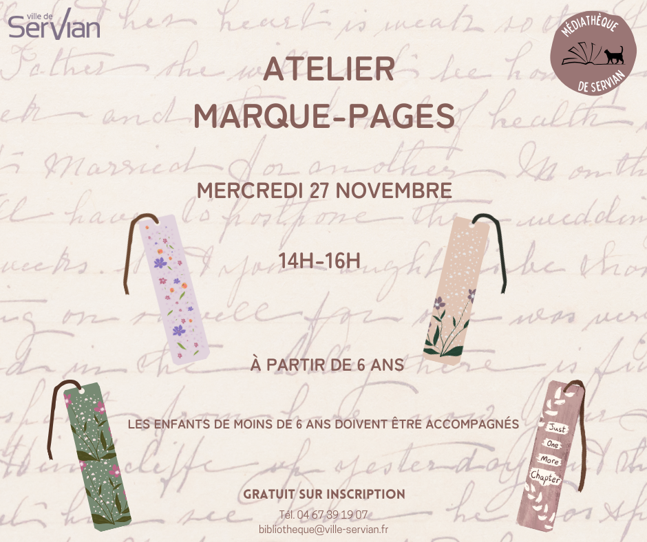 🔖 Atelier Marque-pages - Mercredi 27 Novembre - Médiathèque 🔖