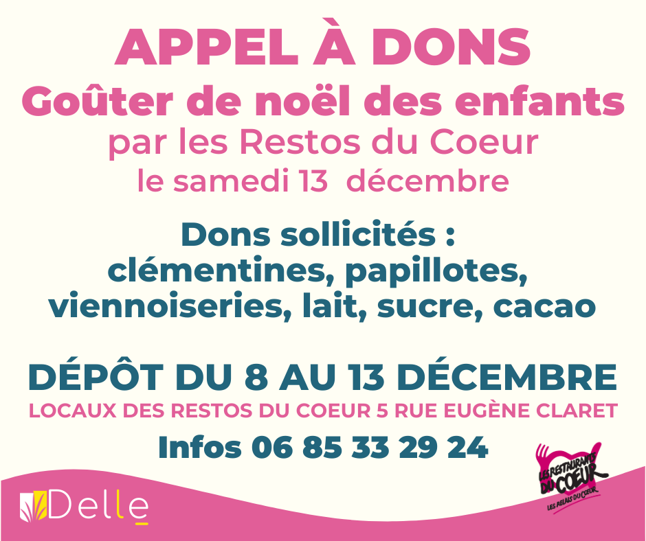 RESTOS DU COEUR - APPEL À DONS – Goûter de Noël des enfants