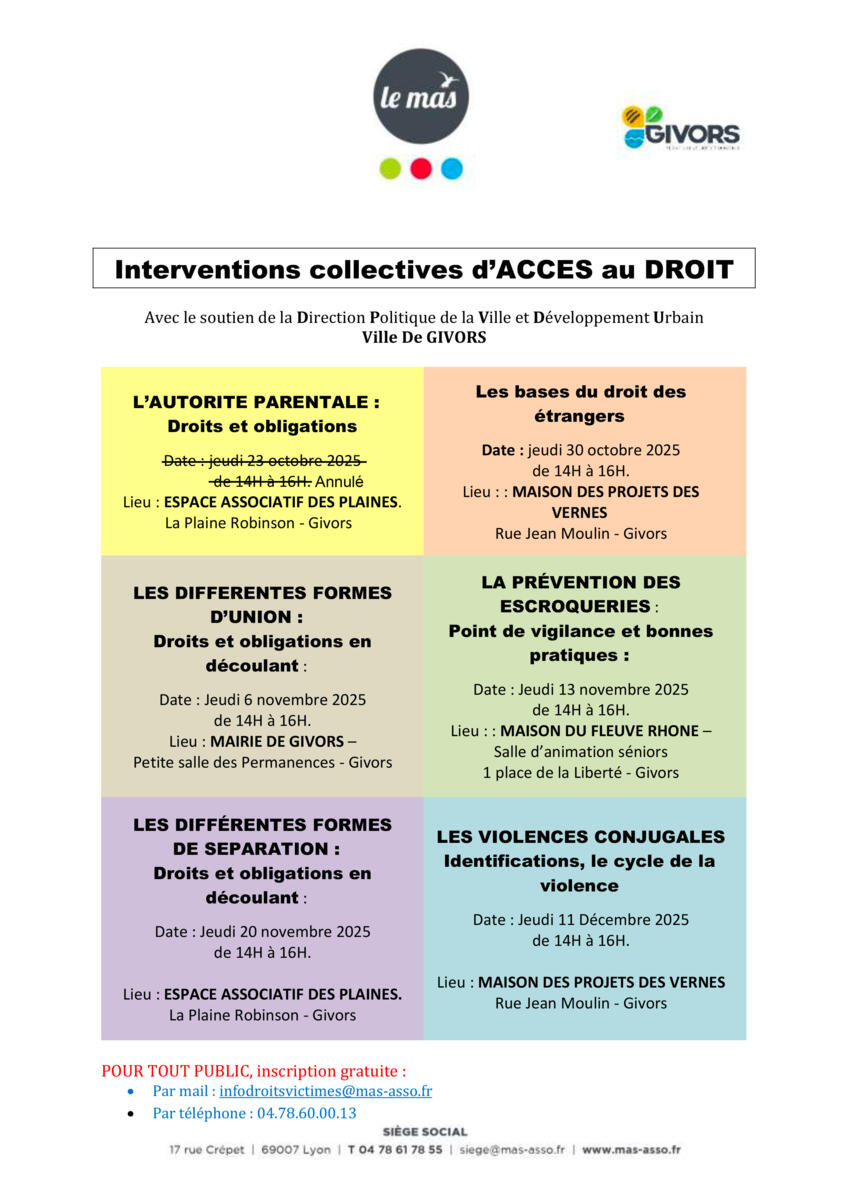Interventions collectives d'accès au droit : Les violences conjugales