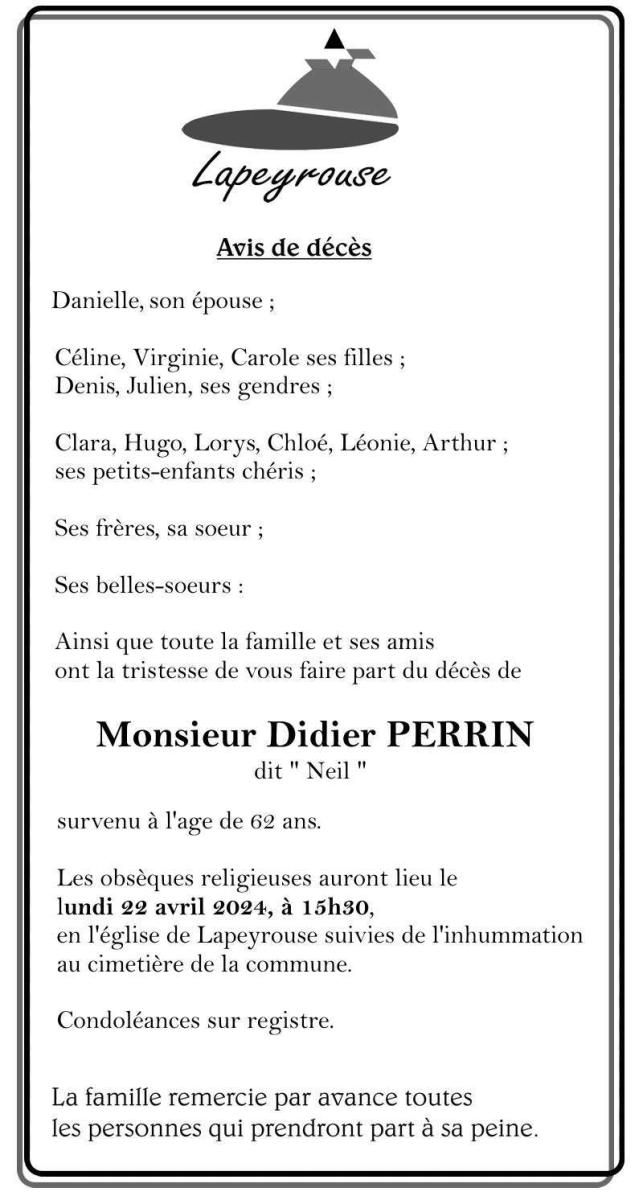 Obsèques de Didier PERRIN.
