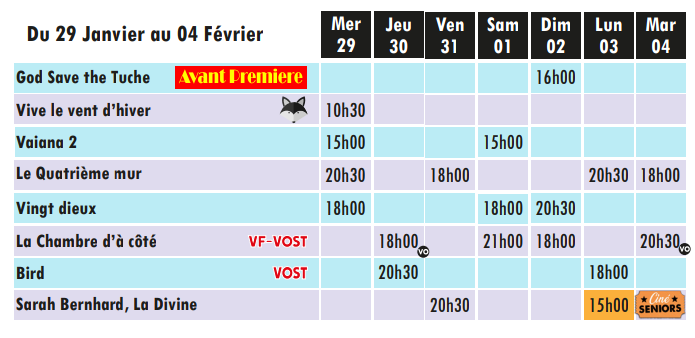 Programme du 29 janvier au 4 février