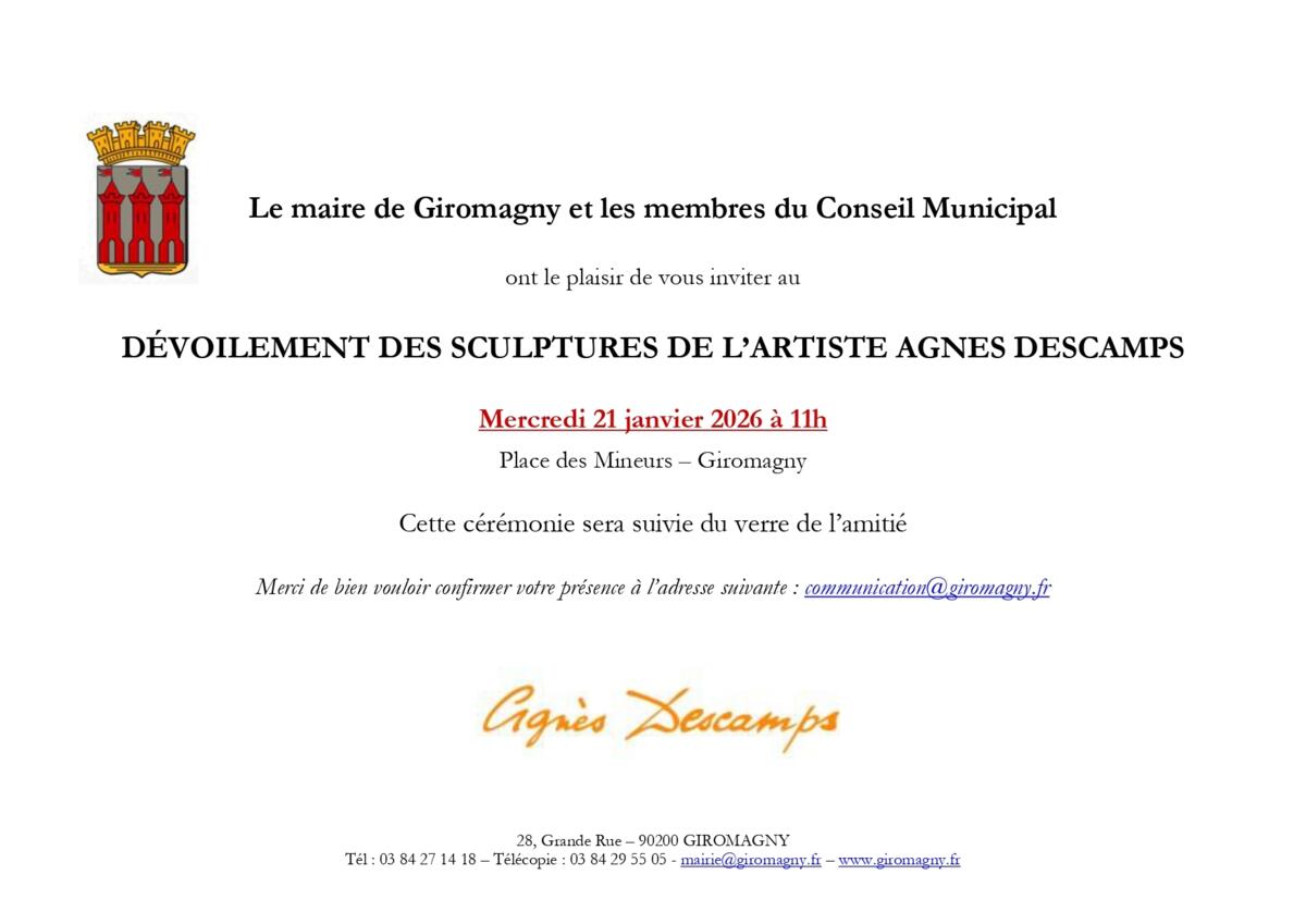 Invitation dévoilement des sculptures de l'artiste Agnès DESCAMPS