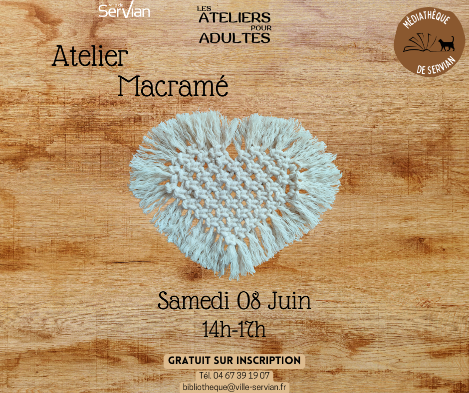 🧵👫 Atelier Macramé - Samedi 08 Juin (Adultes) - Médiathèque 👫🧵