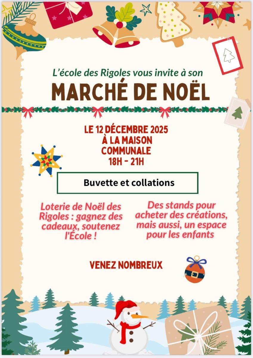 VENDREDI 12 DÉCEMBRE 2025 Marché de Noël de l’école des Rigoles de Vieille Eglise