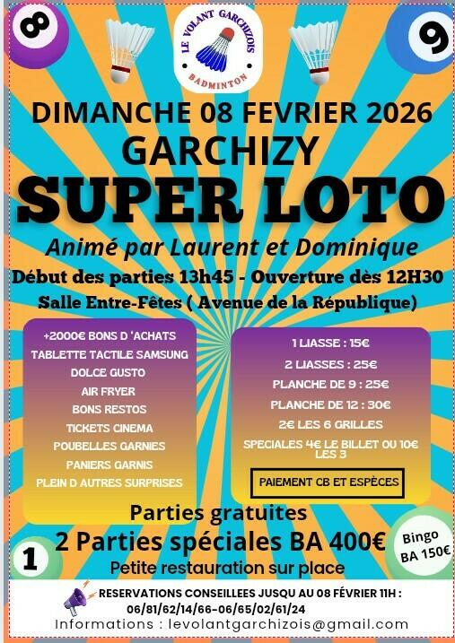 🏸🍀 SUPER LOTO 🍀🏸DU VOLANT GARCHIZOIS BADMINTON