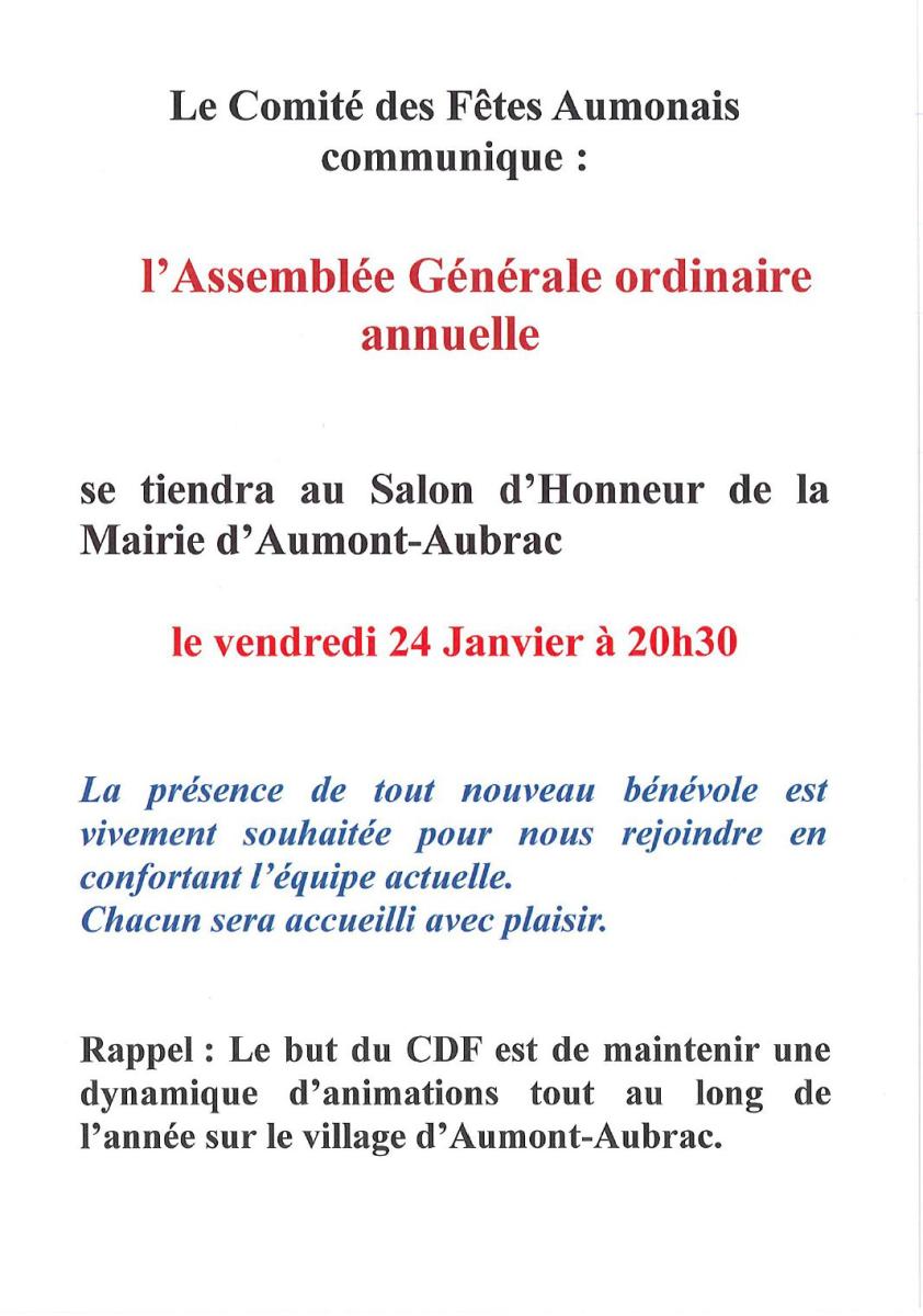 Assemblée Générale du comité des fêtes aumonais