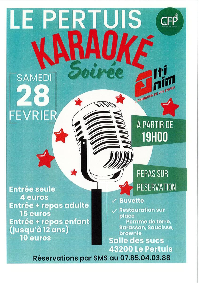 Comité des Fêtes du Pertuis - Soirée Karaoké 28/02 + repas