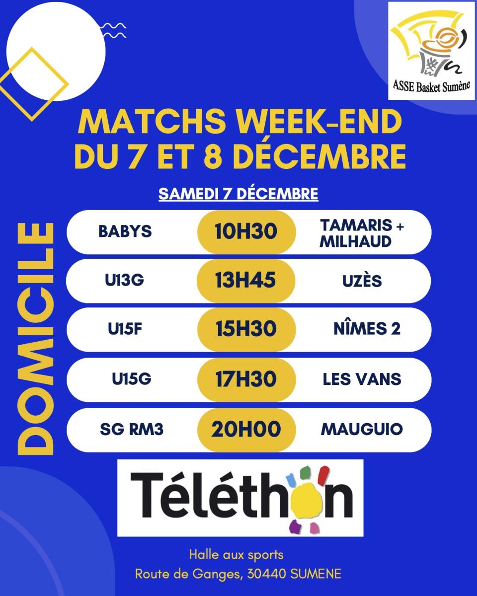 ASSE BASKET SUMENE MATCHES DU WEEK-END des 7/8 décembre