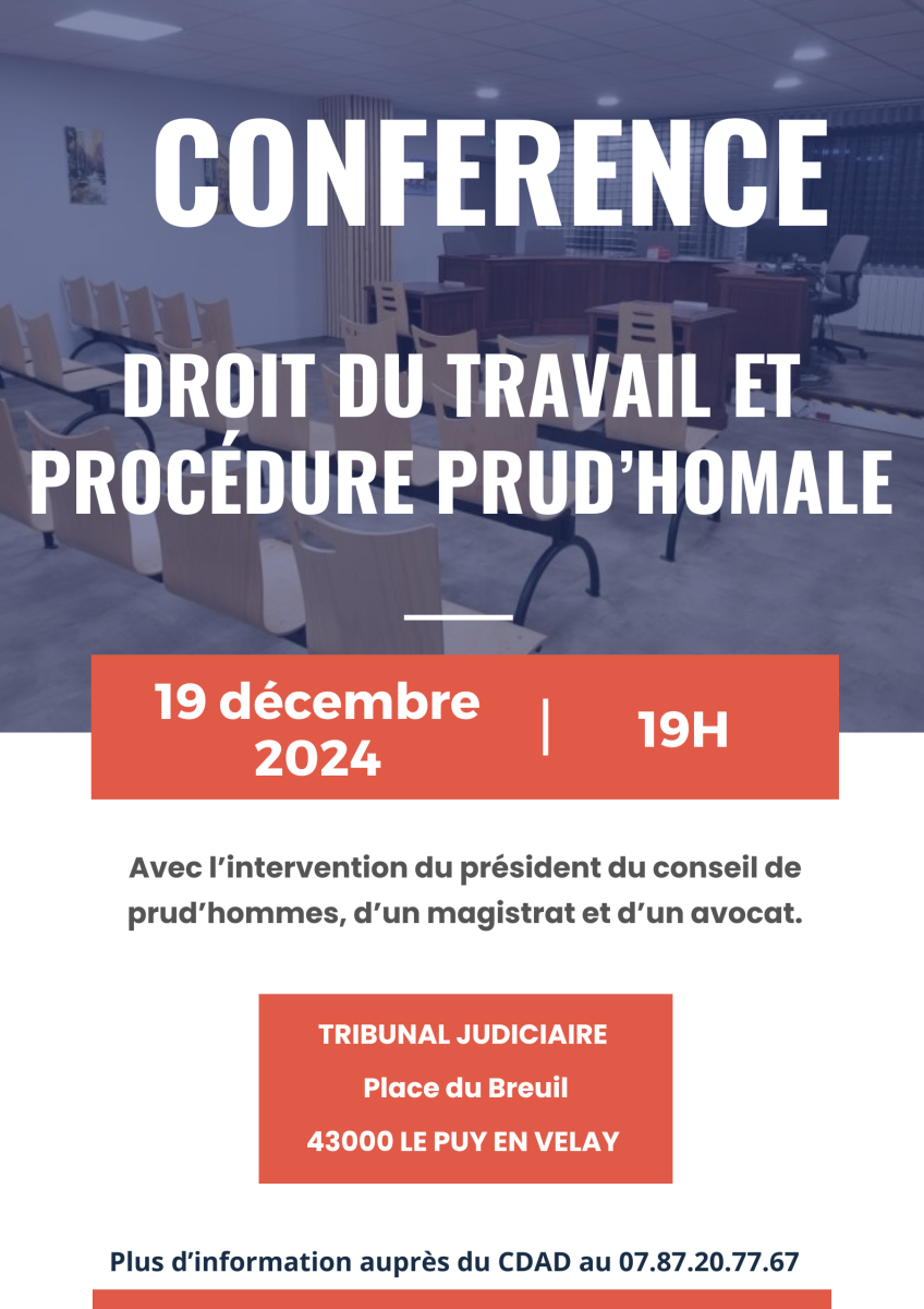 "Droit du Travail et Procédure Prud'hommale" - Conférence du Tribunal Judiciaire