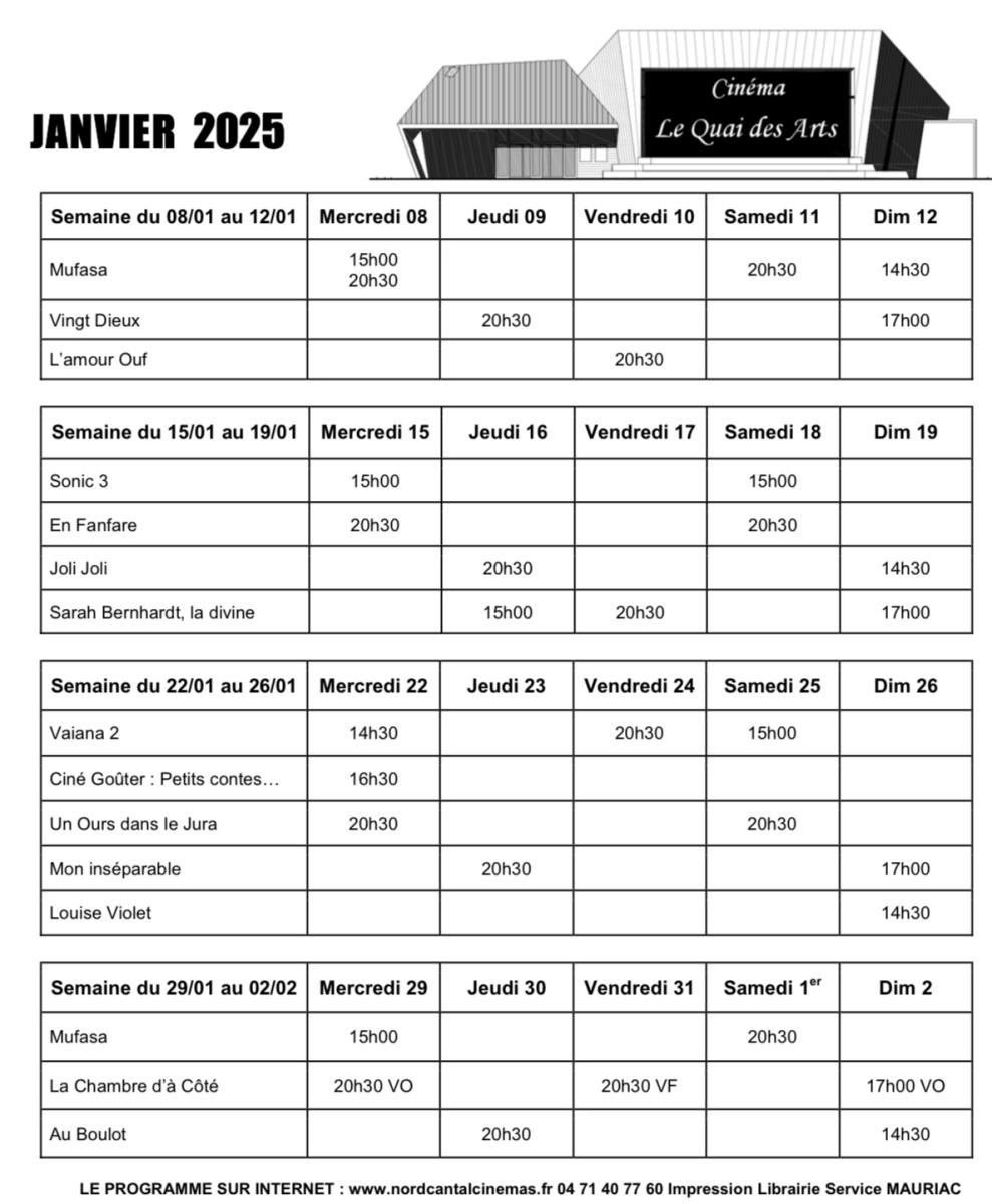 Programme cinéma Riom-ès-Montagnes (Janvier 2025)