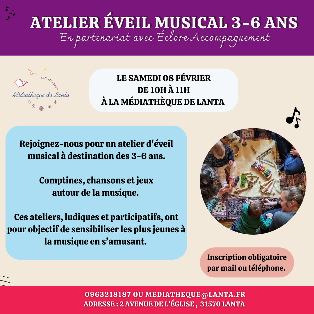 Atelier éveil musical 3-6 ans en partenariat avec Éclore Accompagnement