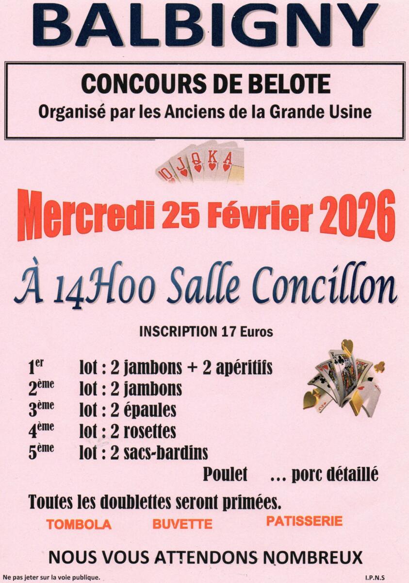CONCOURS DE BELOTE DES ANCIENS DE LA GRANDE USINE