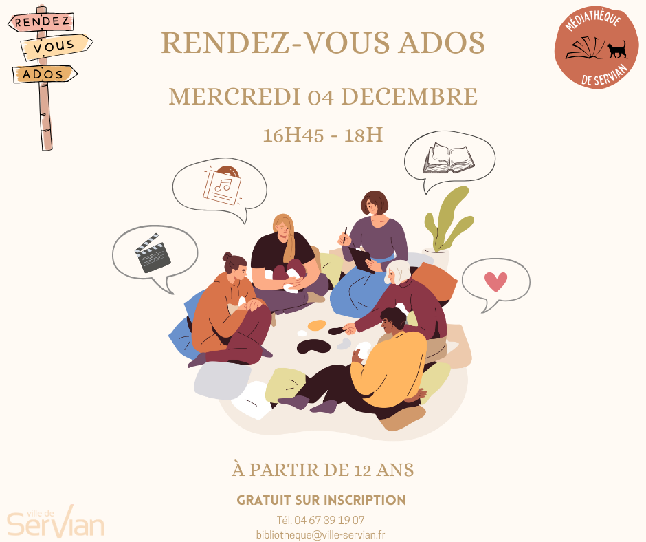 📚🗨🎬 Rendez-vous Ados - Mercredi 04 Décembre 🎬🗨📚