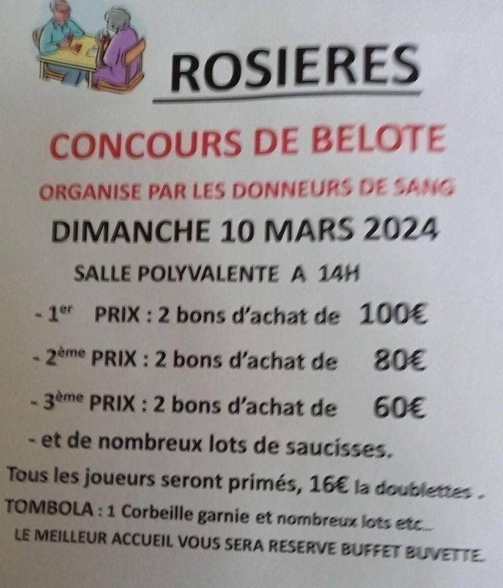 CONCOURS DE BELOTE DE L'AMICALE DES DONNEURS DE SANG DE ROSIÈRES