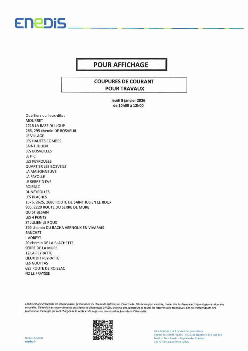 Coupure de courant pour travaux