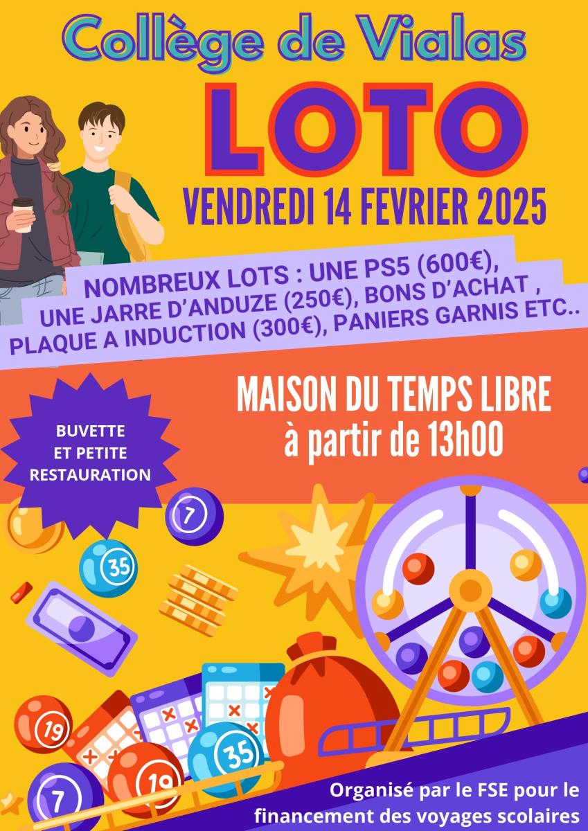 14/02 - 21h : 🎉​ Loto du collège de Vialas