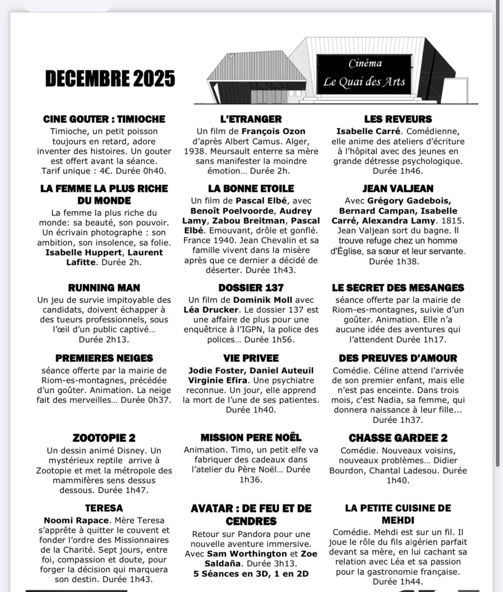 Programme cinéma décembre