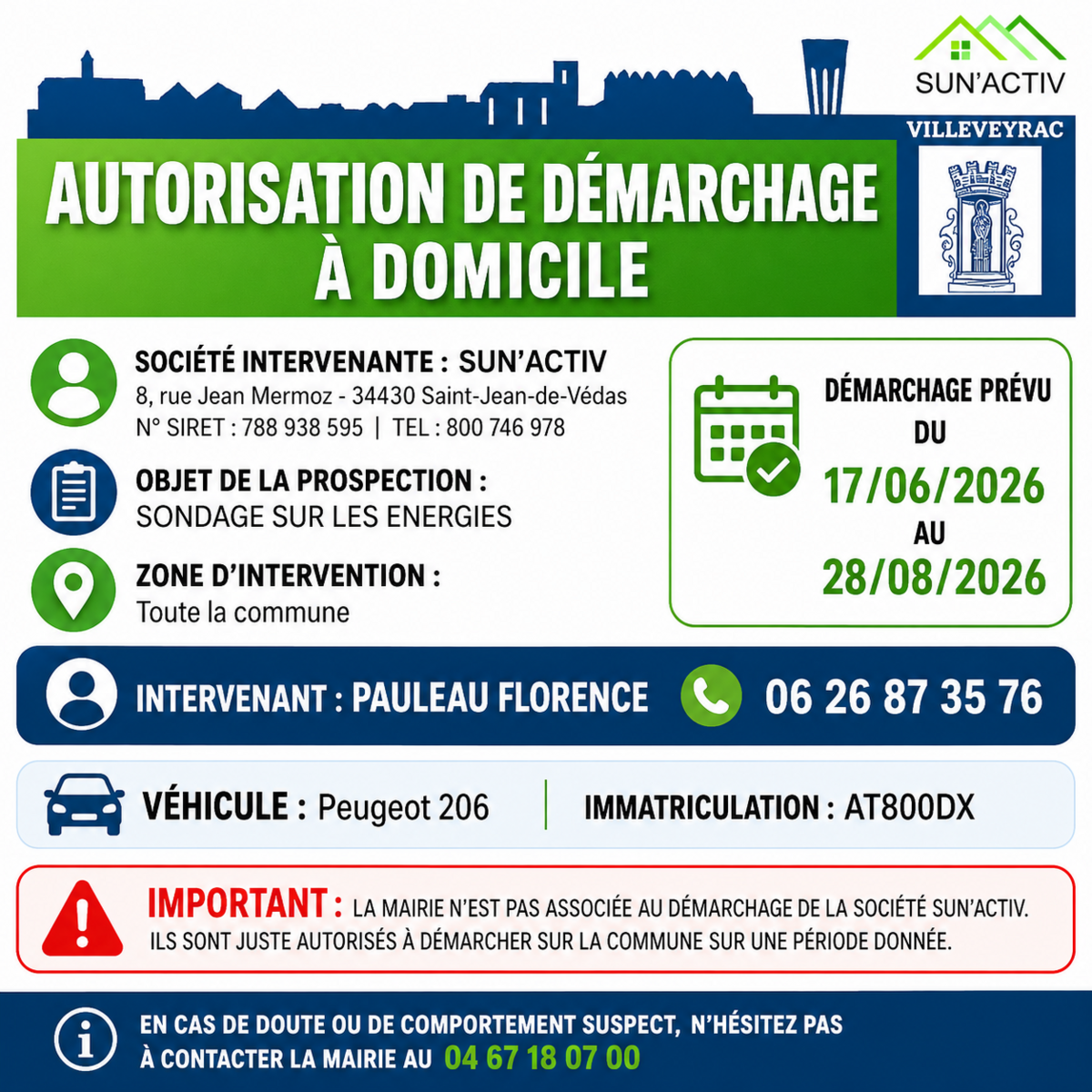 AUTORISATION DE DEMARCHAGE A DOMICILE