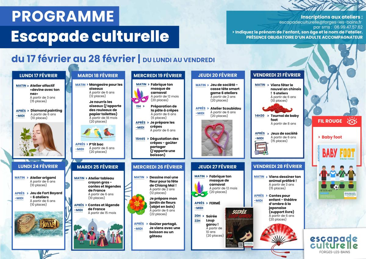 Programme des vacances à l'Escapade culturelle 🎲